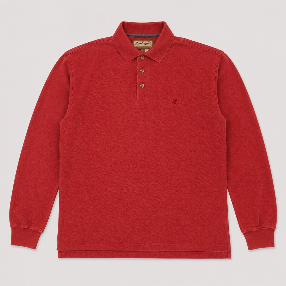 Vintage Remington Polo Shirt Mens M Red Long Sleeve Heavy Cotton USA